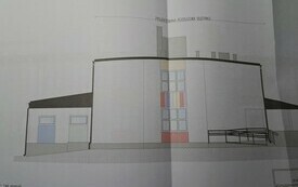 Fragmenty dokumentacji technicznej przyszłego żłobka - elewacje i zagospodarowanie terenu.  4