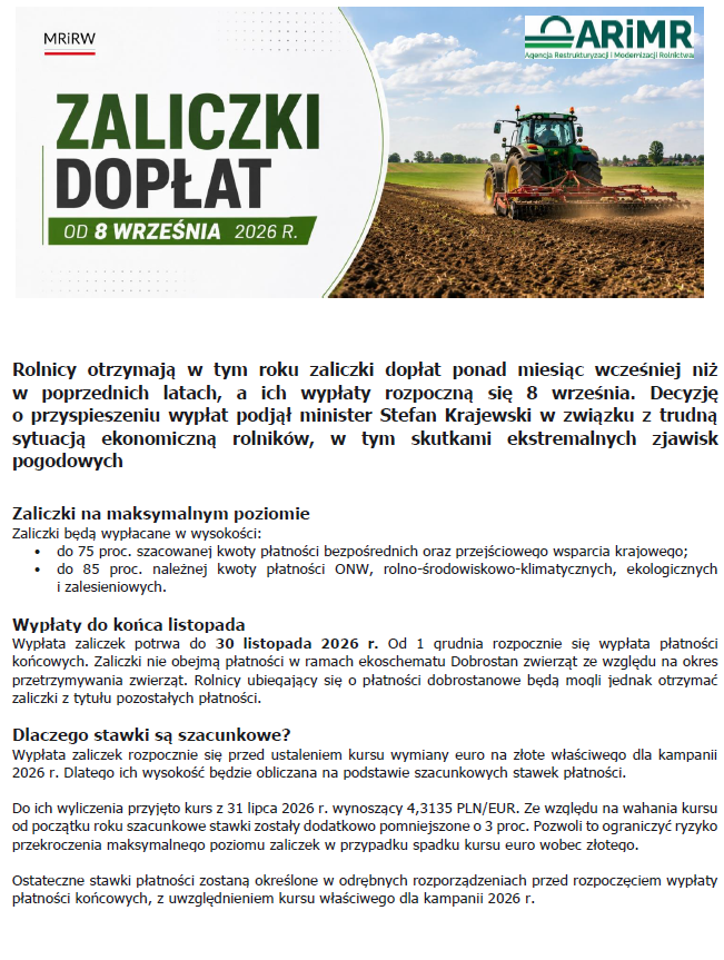 Dopłaty od 8 września