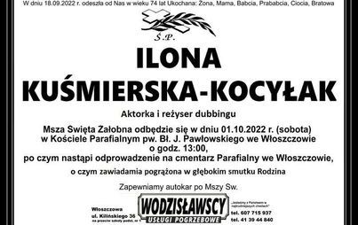 Zdjęcie do Ilonę Kuśmierską - Kocyłak pożegnamy 1 pażdziernika