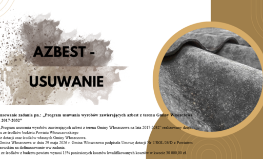Zdjęcie do Dofinansowanie zadania pn.: &bdquo;Program usuwania wyrob&oacute;w zawierających azbest z terenu Gminy Włoszczowa na lata 2017-2032&rdquo;. Informacja