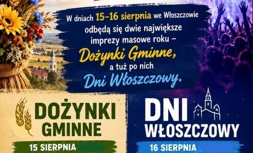 Zdjęcie do W dniach 15-16 sierpnia odbędą się we Włoszczowie dwie największe imprezy masowe roku &ndash; dożynki gminne, a tuż po nich Dni Włoszczowy