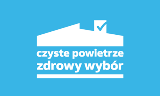 Niebieski obrazek z napisem Czyste Powietrze Zdrowy Wybór